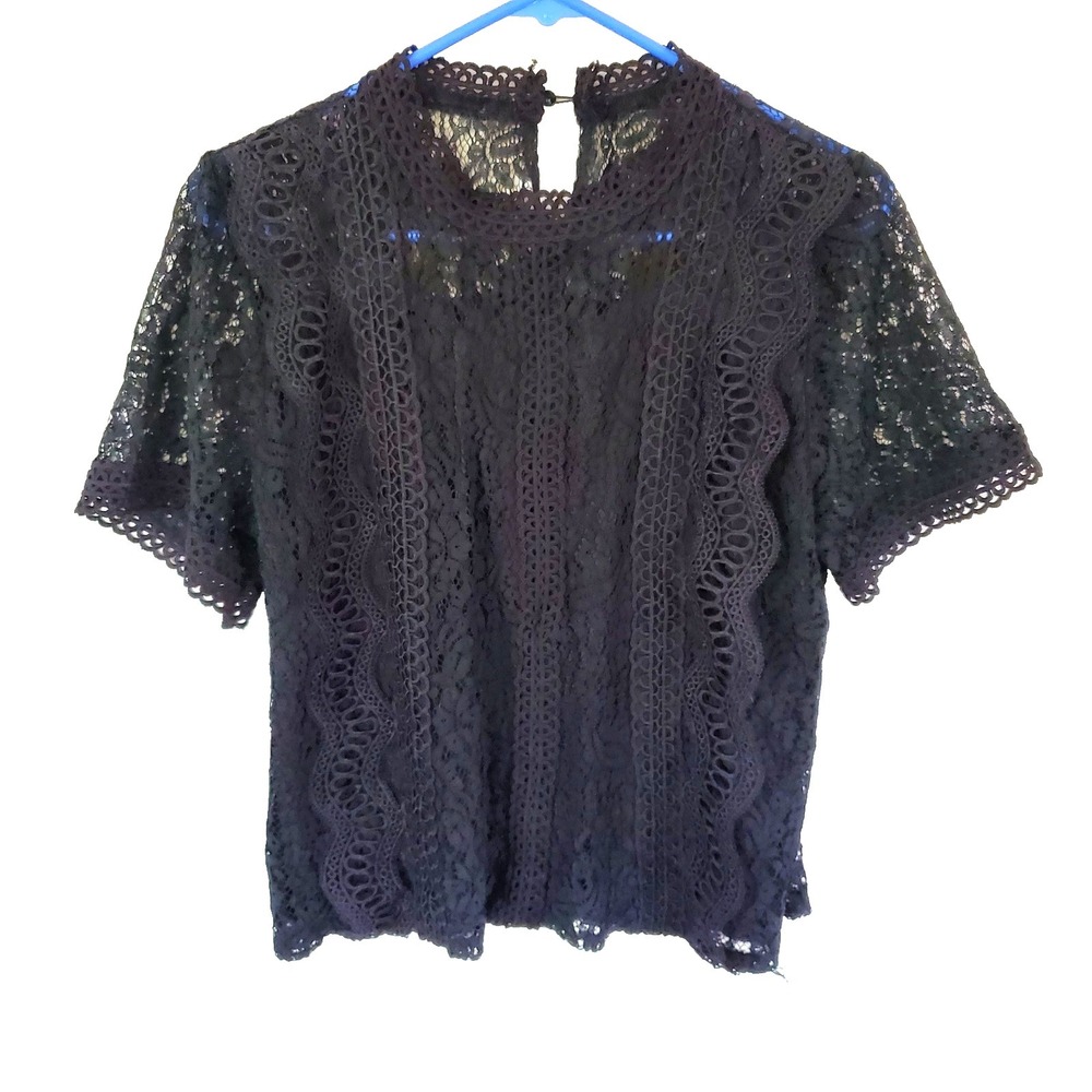 Victorian Gothic Black Lace Top L Mock Neck Whimsigoth Steampunk Fairy Grunge